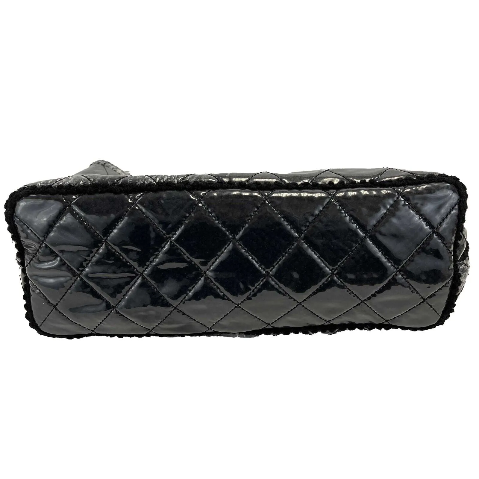 CHANEL - Vinyl Quilted Funny Tweed Tote Grey Silver Patchwork Shoulder Bag