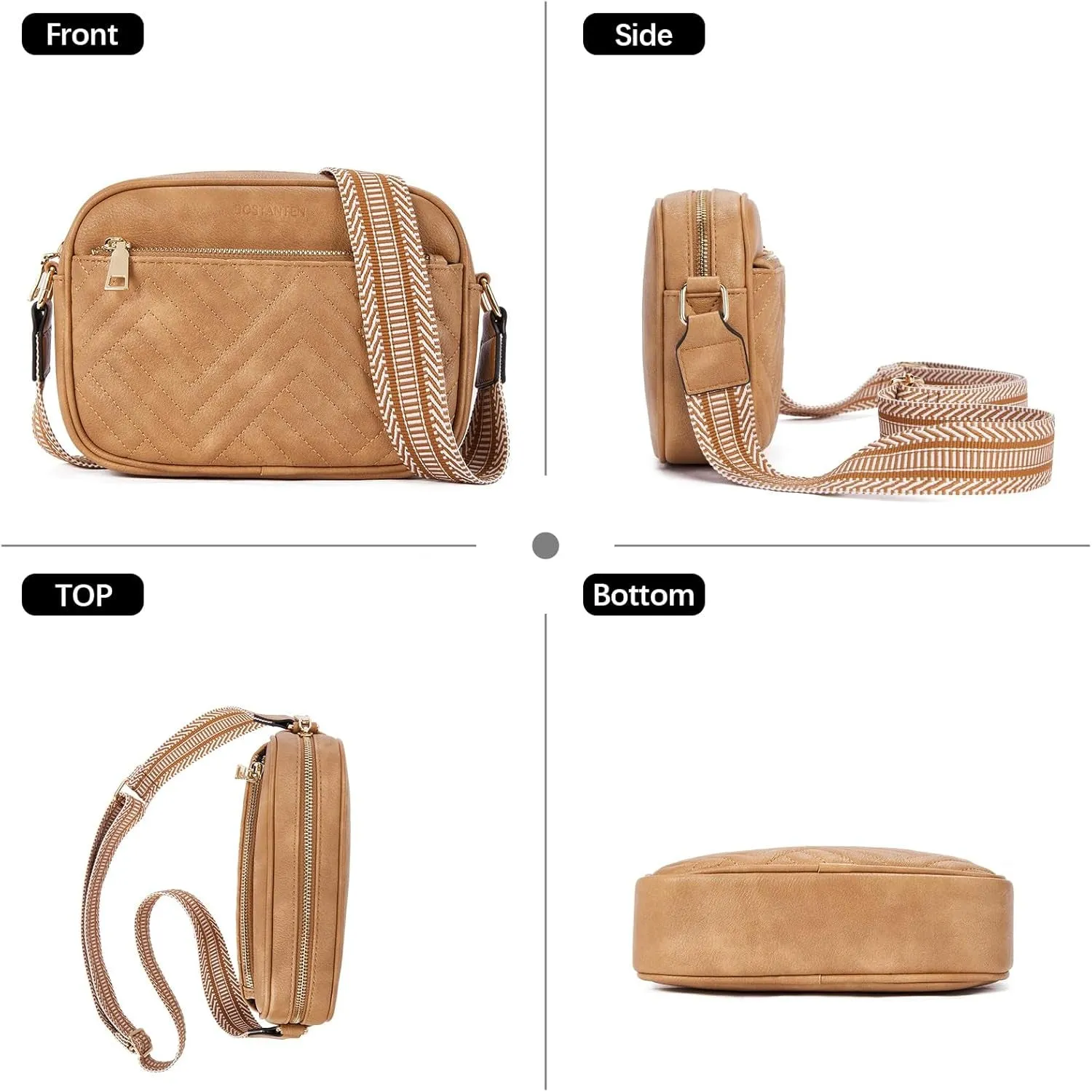 Quilted Crossbody Bags for Women, Vegan Leather Handbags, Small Shoulder with Wide Strap